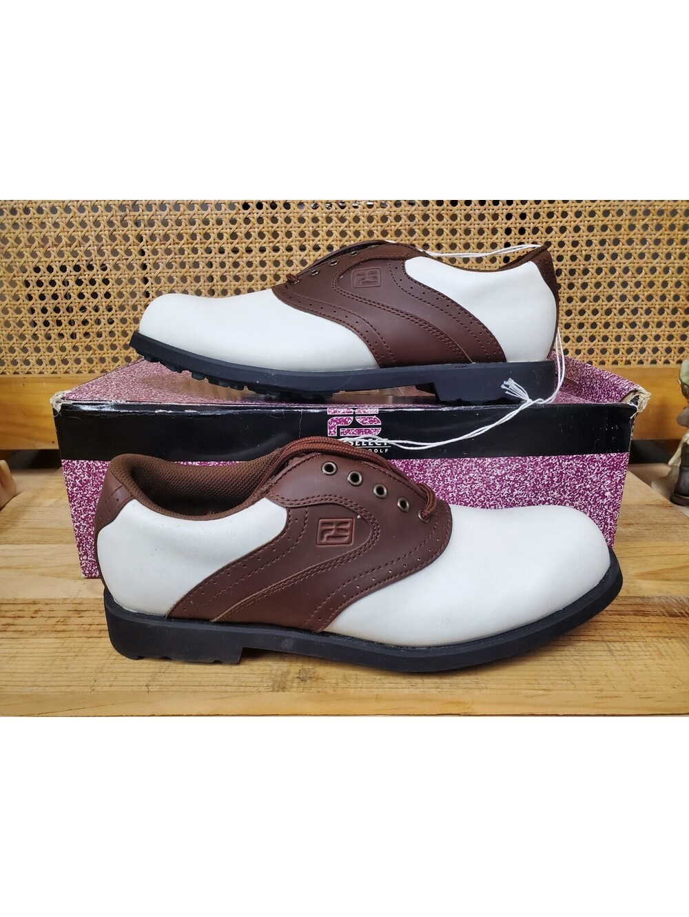 Pro Select 1805 Men's Classic Saddle Golf Shoes - White & Brown